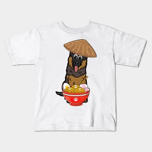 Funny guard dog is eating noodles Kids T-Shirt
